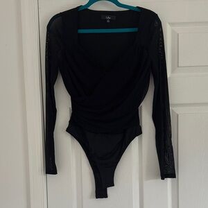 Lulu's Black Mesh Sleeve Bodysuit